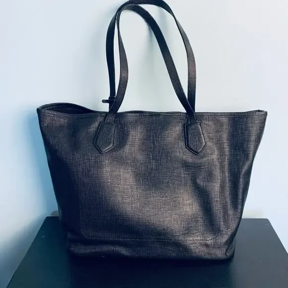 Cole Haan Black Cross Grain Leather Tote Purse - Picture 3 of 9